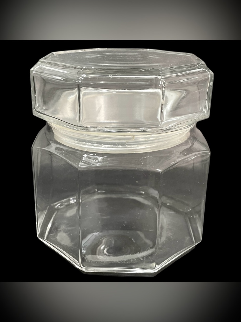 Vintage 1980s Luminarc France Octime Clear Small Canister Octagonal
